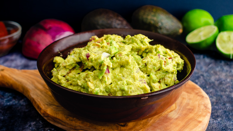Fresh guacamole in a bowl