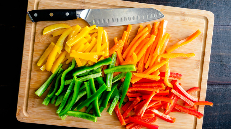 Bell peppers prepped for stir-fry