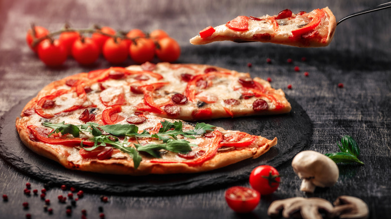 Pizza on a pizza stone