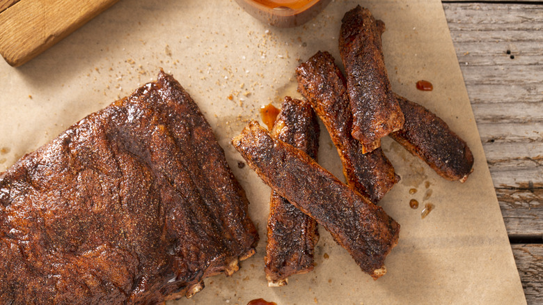 sliced ribs on paper