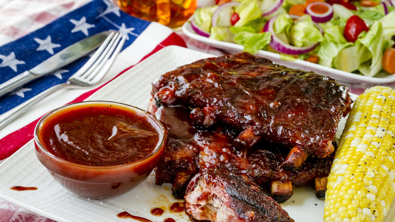 Barbecue sauce and ribs on a plate