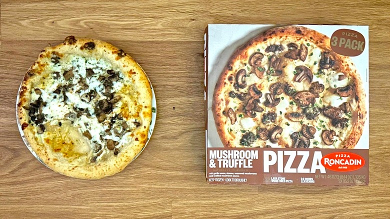 Roncadin Mushroom & Truffle Pizza next to box