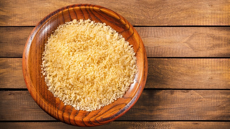 Panko breadcrumbs in a wooden bowl