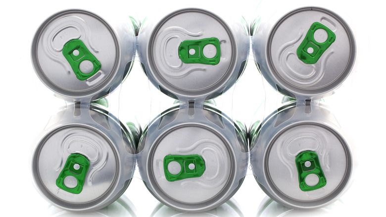 A six-pack of cans on its side