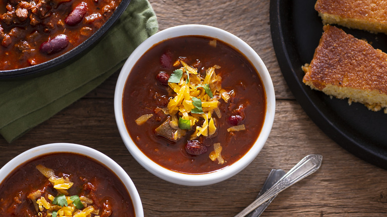 bowl of chili with cheese