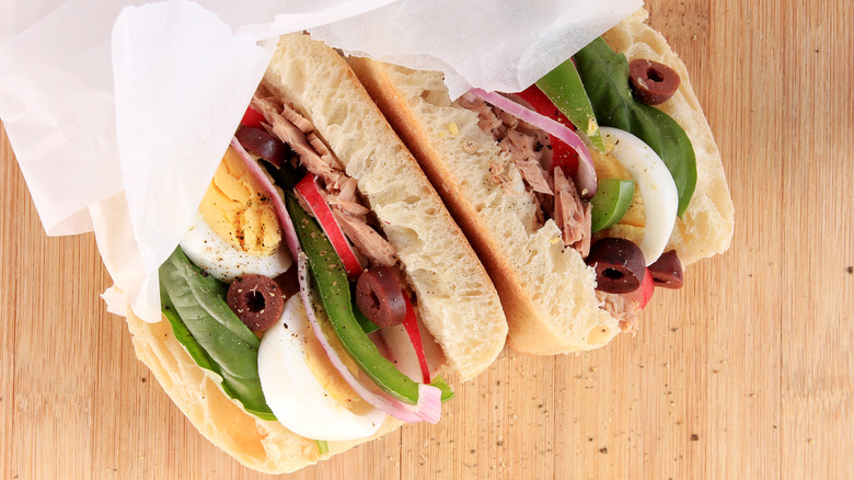 pan bagnat wrapped in parchment paper