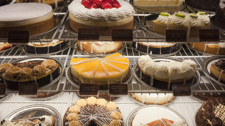 cheesecake display at the cheesecake factory