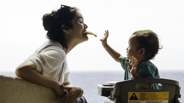 mother and child eating