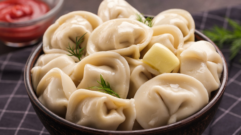 Homemade pelmeni in a bowl