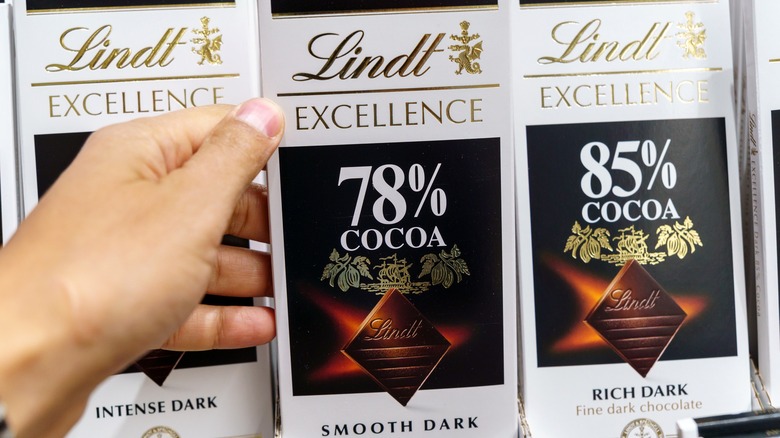 Lindt chocolate bars on the shelf