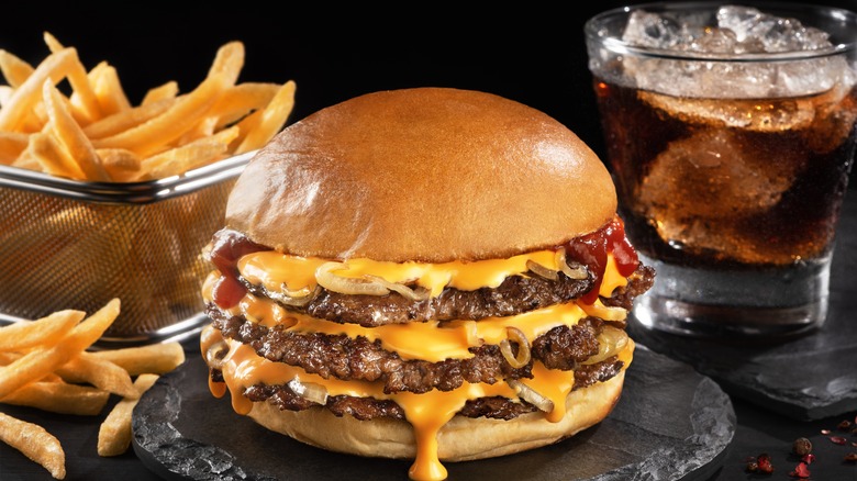 burger, fries, and a soda