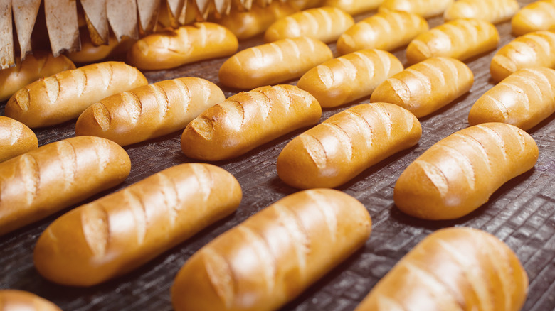 Bread loaves baking in oven