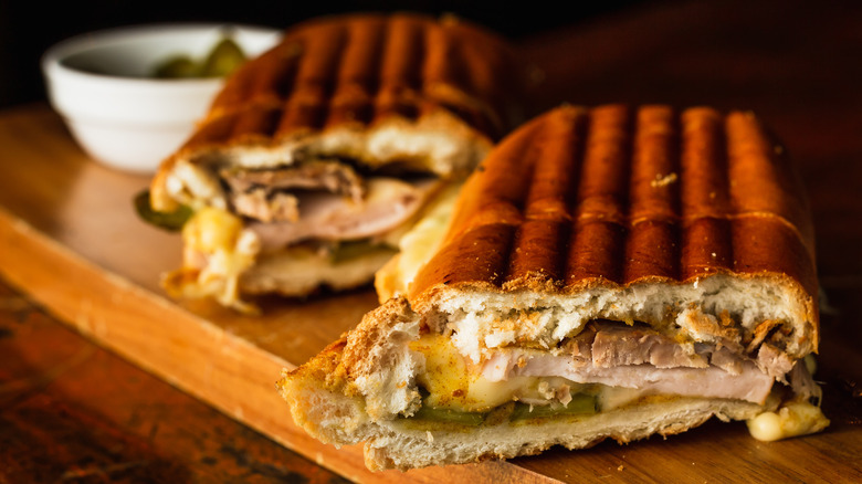 Cuban sandwiches on wooden board