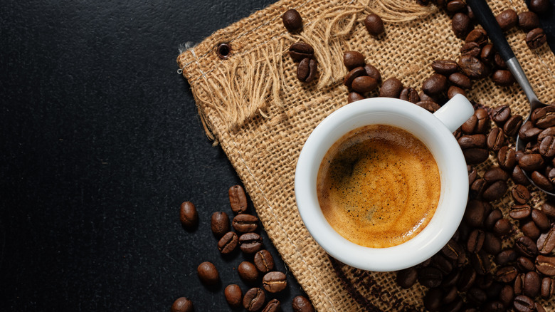 Espresso cup and beans