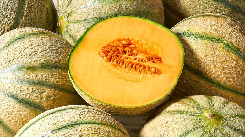 Cantaloupe sliced in half 
