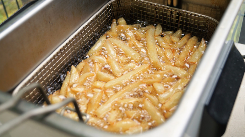 French fries in deep fryer