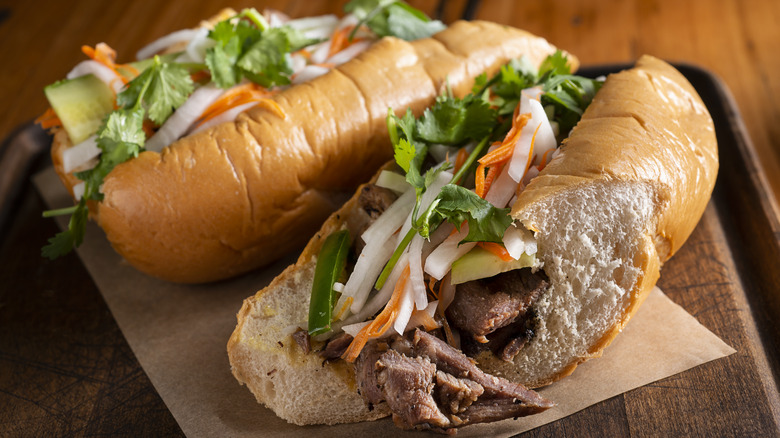 Two banh mi sandwiches