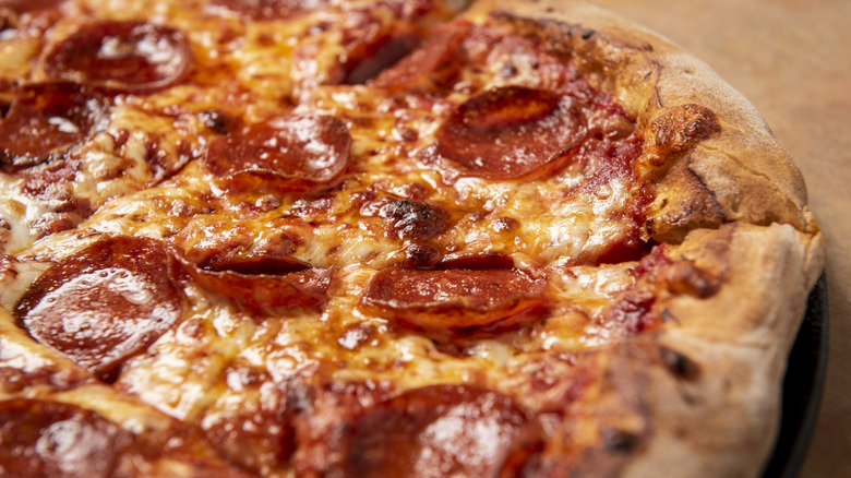 Close up of pepperoni pizza slices