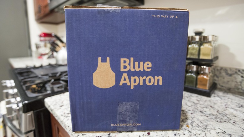 Blue Apron box on counter