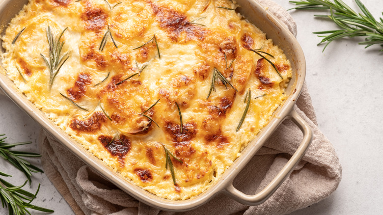 Dish of scalloped potatoes
