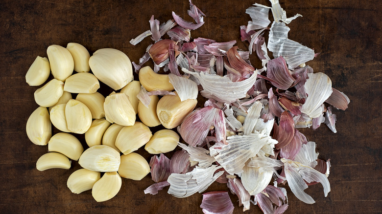 Peeled garlic on a table