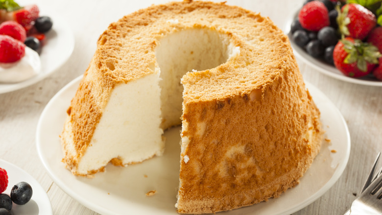 homemade angel food cake with fresh berries