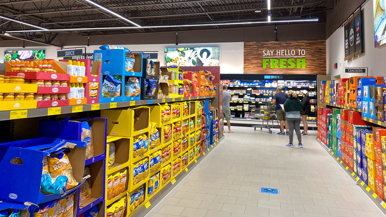 Snack aisle in an Aldi store
