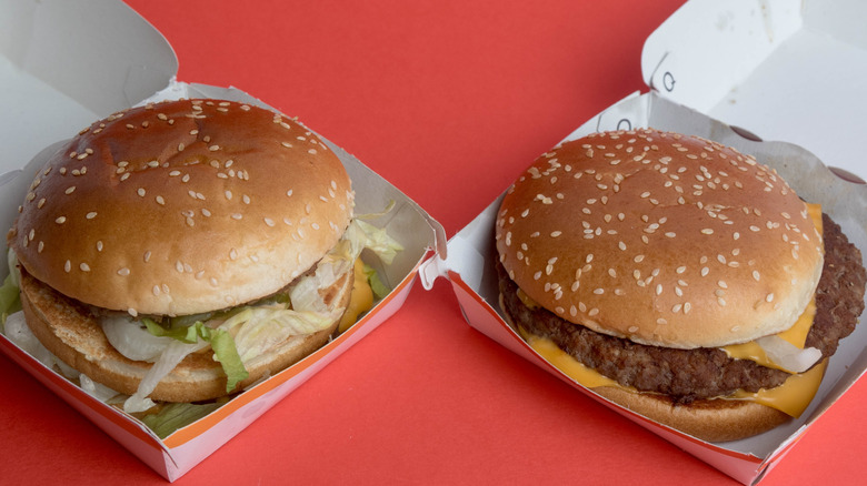 McDonald's Big Mac and Double Quarter Pounder on red background