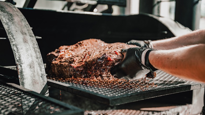 Putting a brisket in a smoker