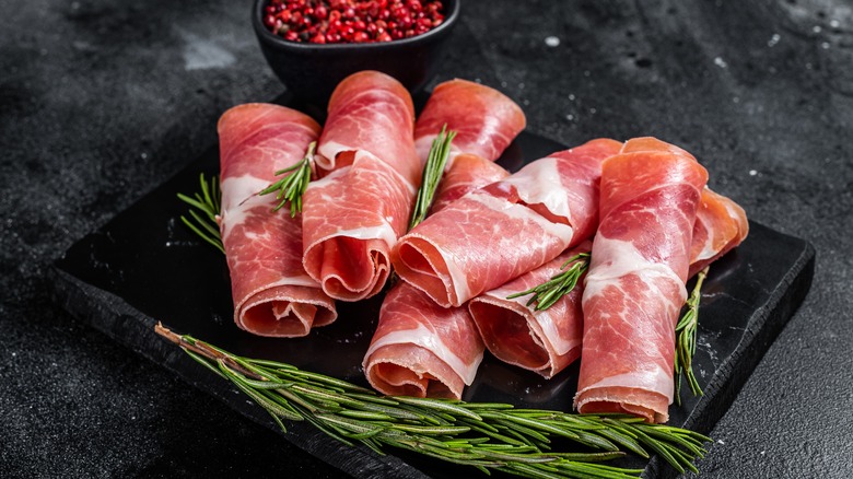 jamón serrano on plate with rosemary