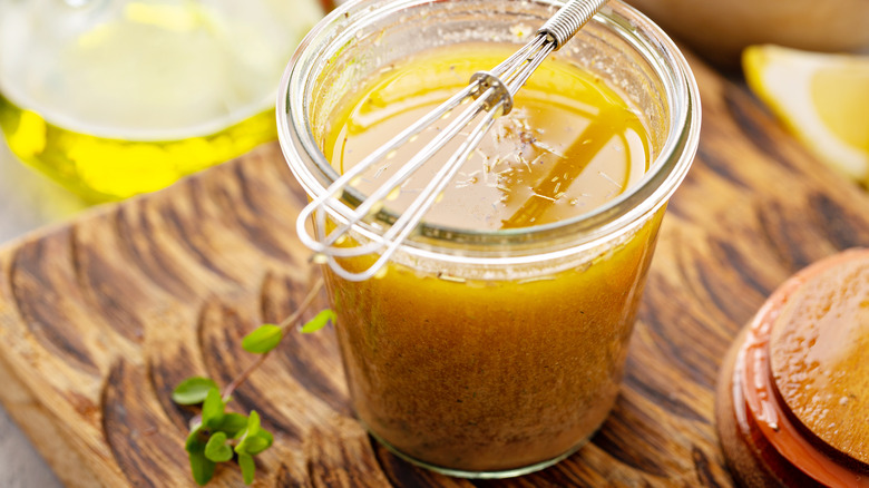 Jar of homemade salad dressing