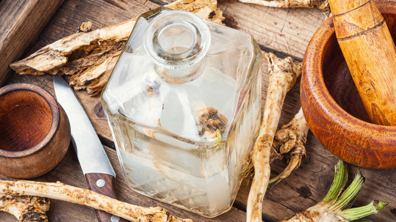 A bottle of horseradish vodka 
