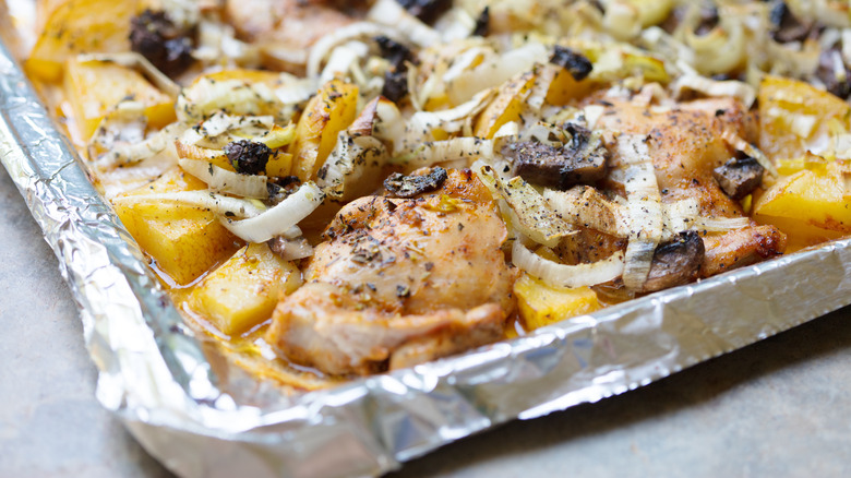 Food cooked on aluminum foil