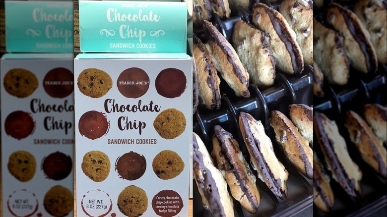 box of Trader Joe's chocolate chip sandwich cookies