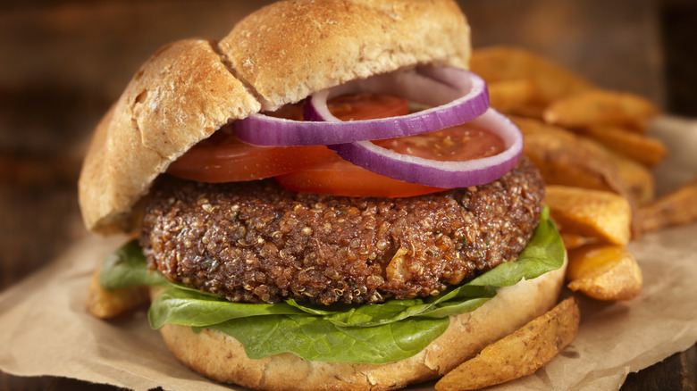 vegetarian burger and fries