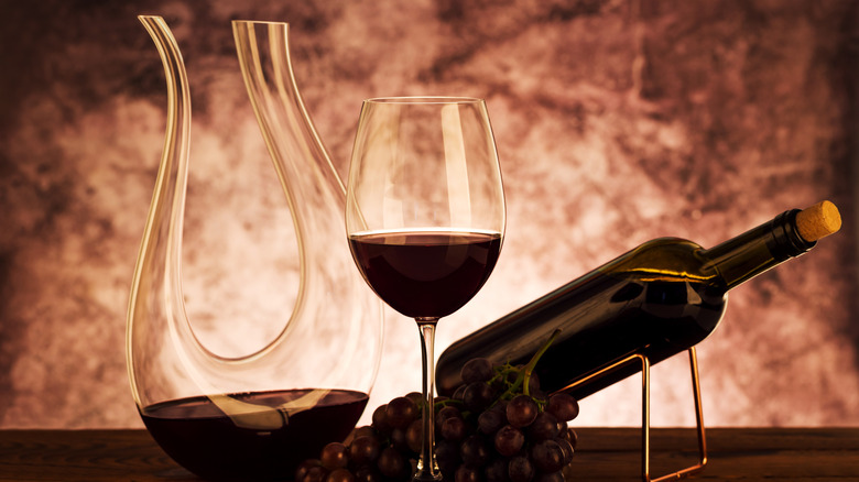 Wine decanter, glass, and bottle