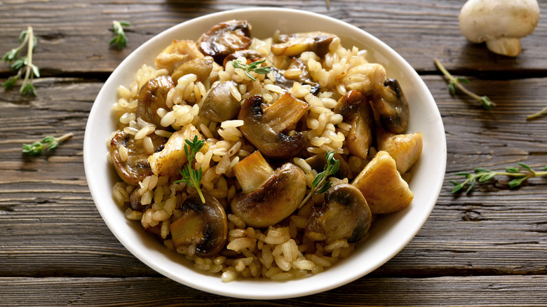 bowl of chicken and mushroom risotto