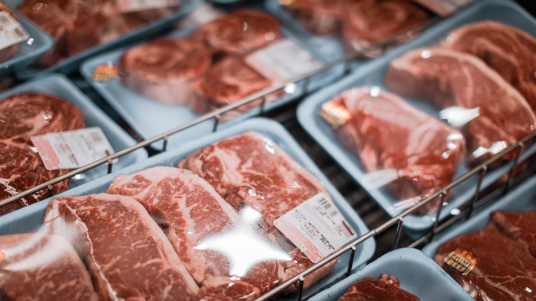 Packages of raw meat at Costco