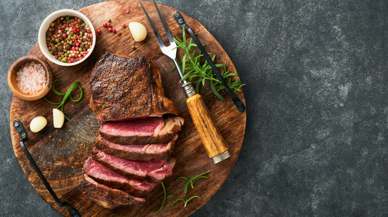 Seared and sliced rare steak