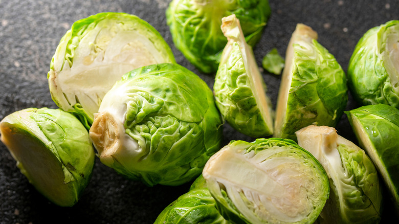 Raw sliced Brussels sprouts.