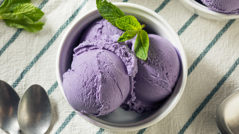 Trader Joe's Ube ice cream in a bowl