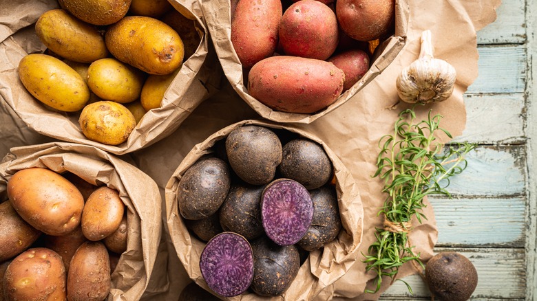 Bags of colorful potatoes