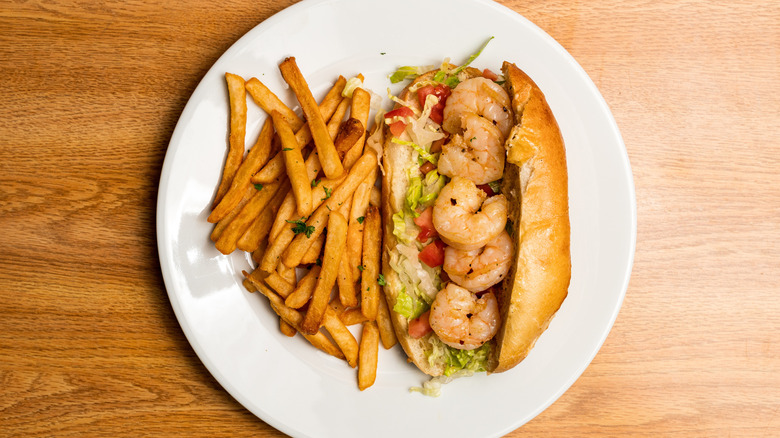 Shrimp po-boy with French fries