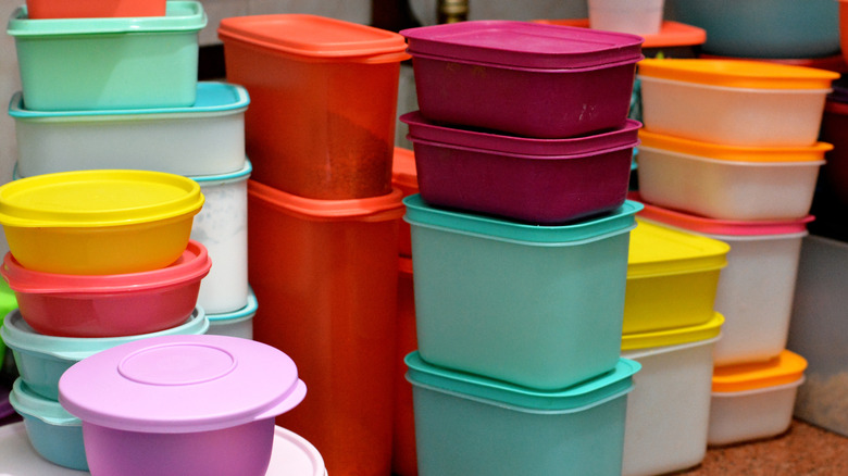 Stacks of different Tupperware containers