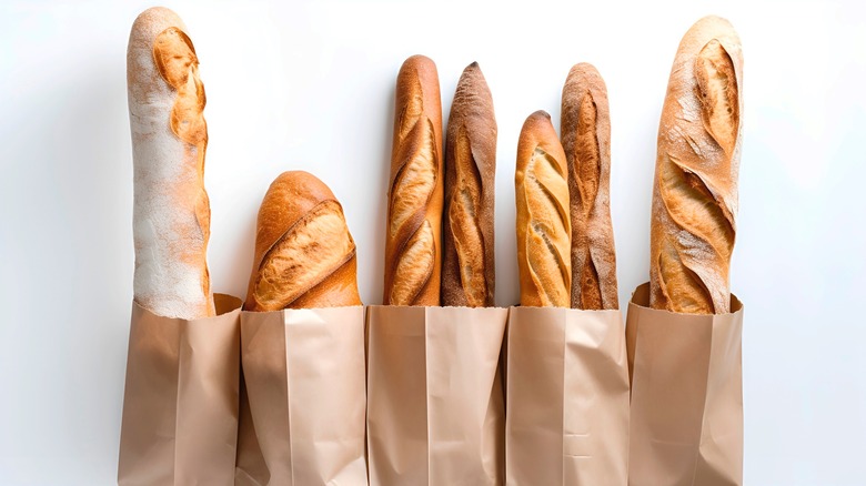 Baguettes in brown bags