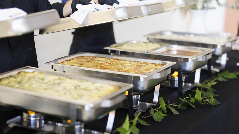 Buffet trays of food