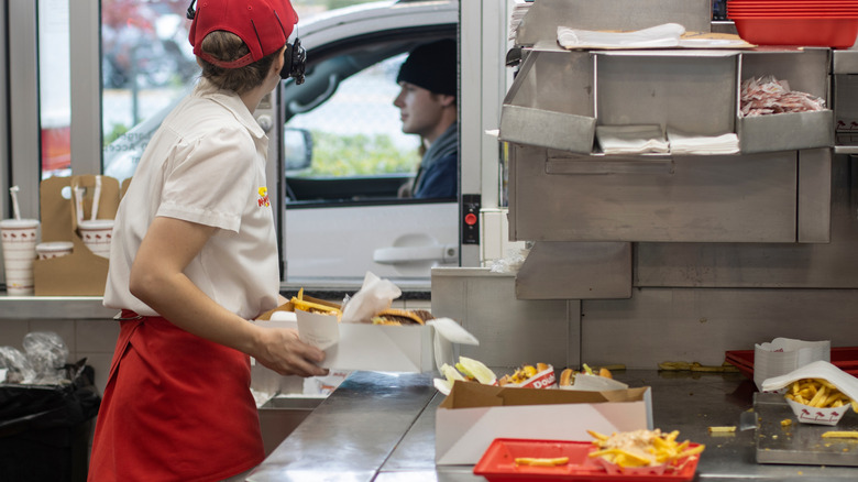 Drive through window in an In-N-Out Burger restaurant