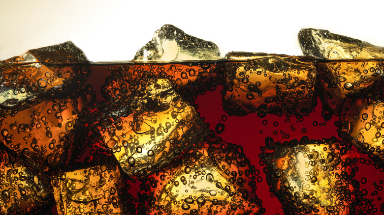 close-up of soda on ice