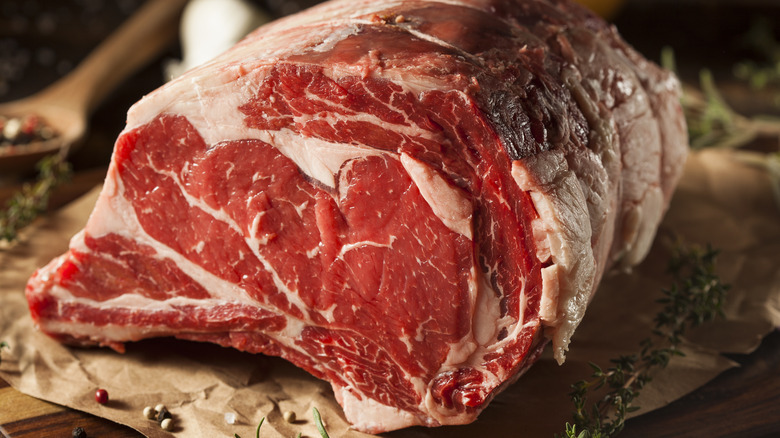 raw prime rib roast tied