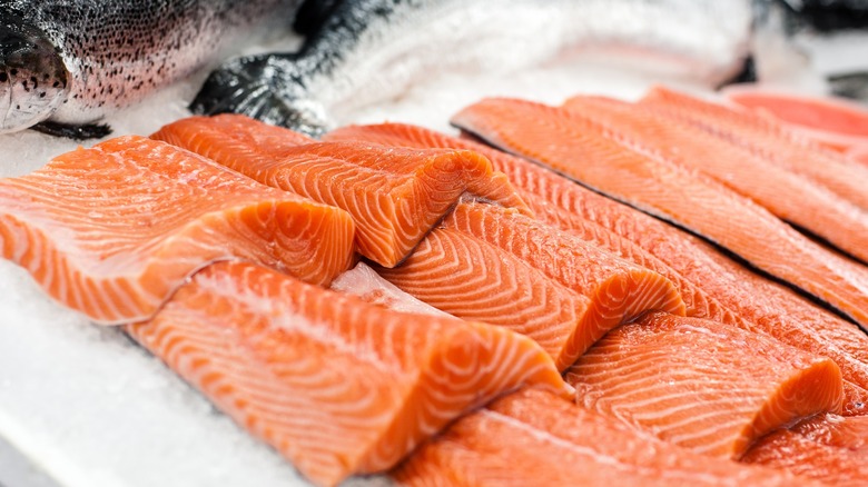 Salmon filets on ice